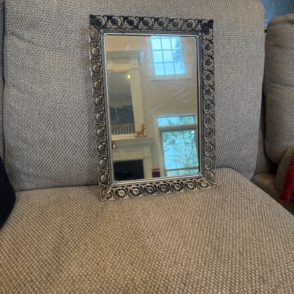 Vintage Brass gold tone filigree, ornate dresser vanity mirror tray